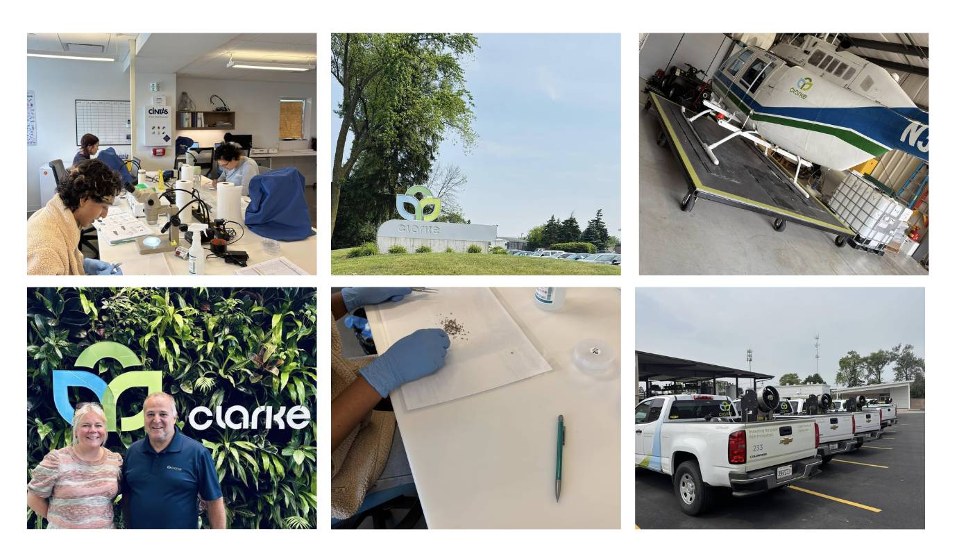 On-site photo collage on Clarke mosquito labs and travel vehicles